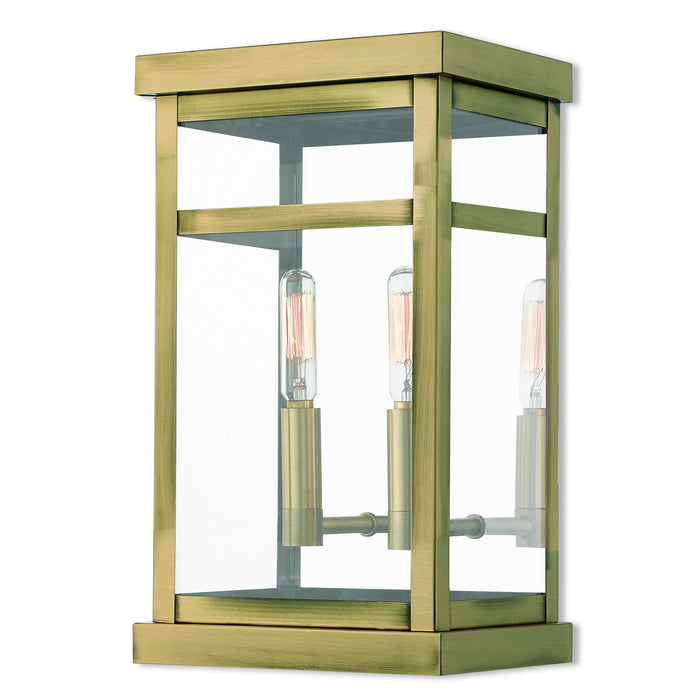 Livex Lighting 20702-01 Two Light Outdoor Wall Lantern, Antique Brass w/ Polished Chrome Stainless Steel