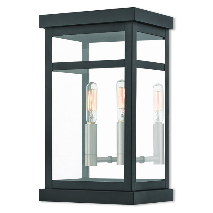 Livex Lighting 20702-04 Two Light Outdoor Wall Lantern, Black w/ Brushed Nickel Cluster and Polished Chrome Stainless Steel