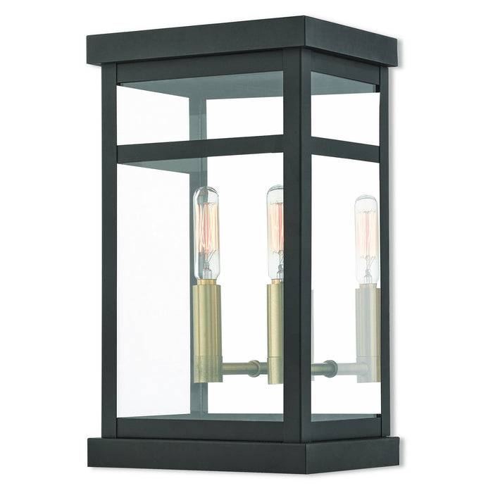 Livex Lighting 20702-07 Two Light Outdoor Wall Lantern, Bronze w/ Antique Brass Cluster and Polished Chrome Stainless Steel