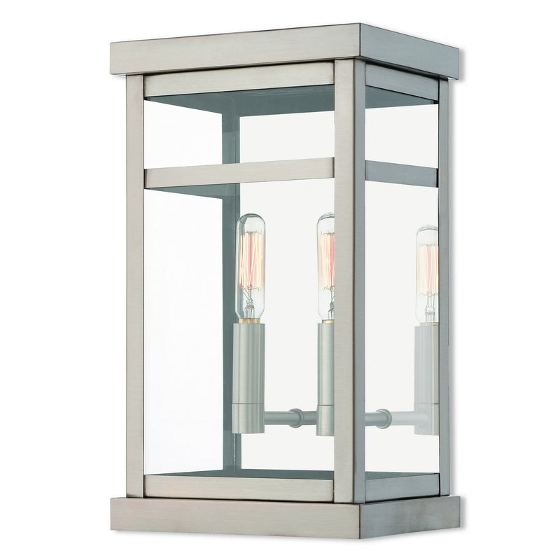 Livex Lighting 20702-91 Two Light Outdoor Wall Lantern, Brushed Nickel w/ Polished Chrome Stainless Steel