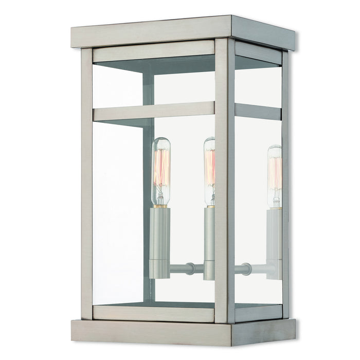 Livex Lighting 20702-91 Two Light Outdoor Wall Lantern, Brushed Nickel w/ Polished Chrome Stainless Steel