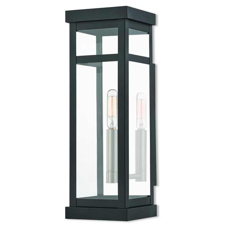 Livex Lighting 20703-04 One Light Outdoor Wall Lantern, Black w/ Brushed Nickel Cluster and Polished Chrome Stainless Steel