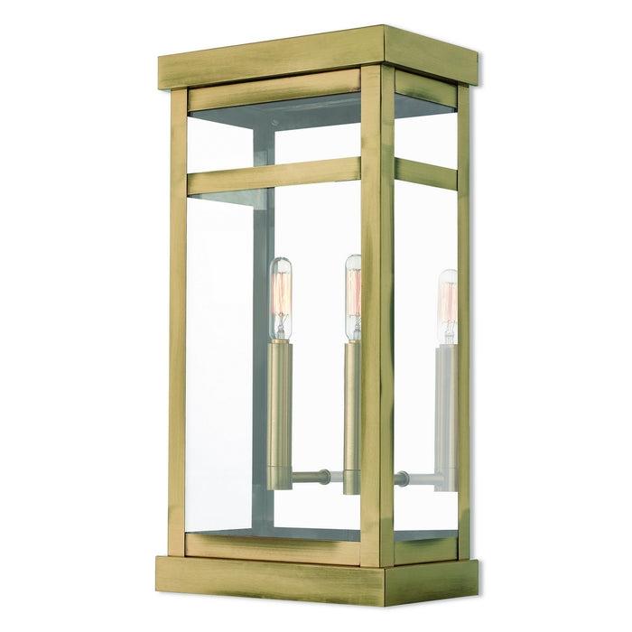 Livex Lighting 20704-01 Two Light Outdoor Wall Lantern, Antique Brass w/ Polished Chrome Stainless Steel