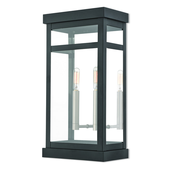 Livex Lighting 20704-04 Two Light Outdoor Wall Lantern, Black w/ Brushed Nickel Cluster and Polished Chrome Stainless Steel