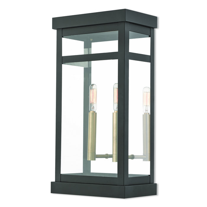 Livex Lighting 20704-07 Two Light Outdoor Wall Lantern, Bronze w/ Antique Brass Cluster and Polished Chrome Stainless Steel