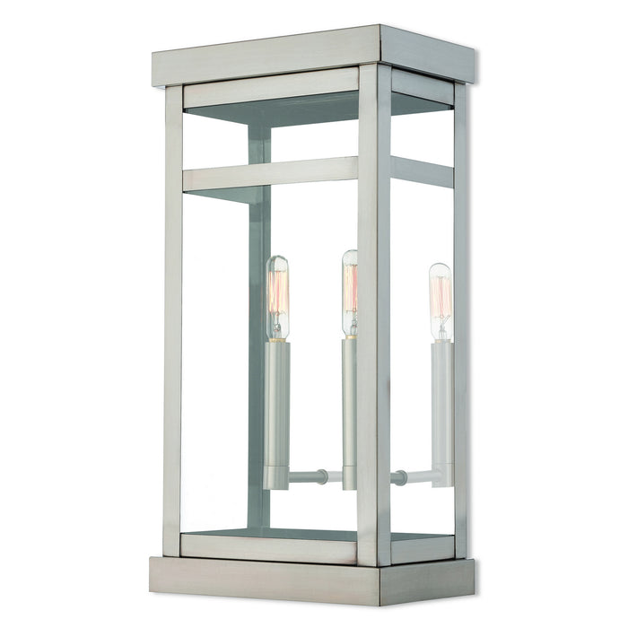 Livex Lighting 20704-91 Two Light Outdoor Wall Lantern, Brushed Nickel w/ Polished Chrome Stainless Steel