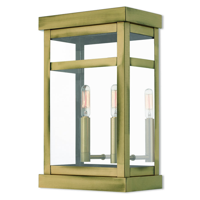 Livex Lighting 20705-01 Two Light Outdoor Wall Lantern, Antique Brass w/ Polished Chrome Stainless Steel