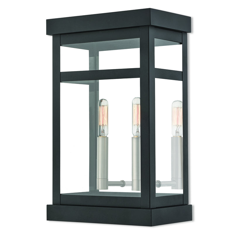 Livex Lighting 20705-04 Two Light Outdoor Wall Lantern, Black w/ Brushed Nickel Cluster and Polished Chrome Stainless Steel