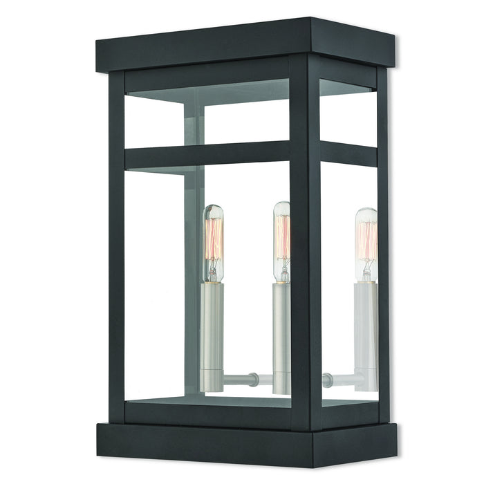 Livex Lighting 20705-04 Two Light Outdoor Wall Lantern, Black w/ Brushed Nickel Cluster and Polished Chrome Stainless Steel
