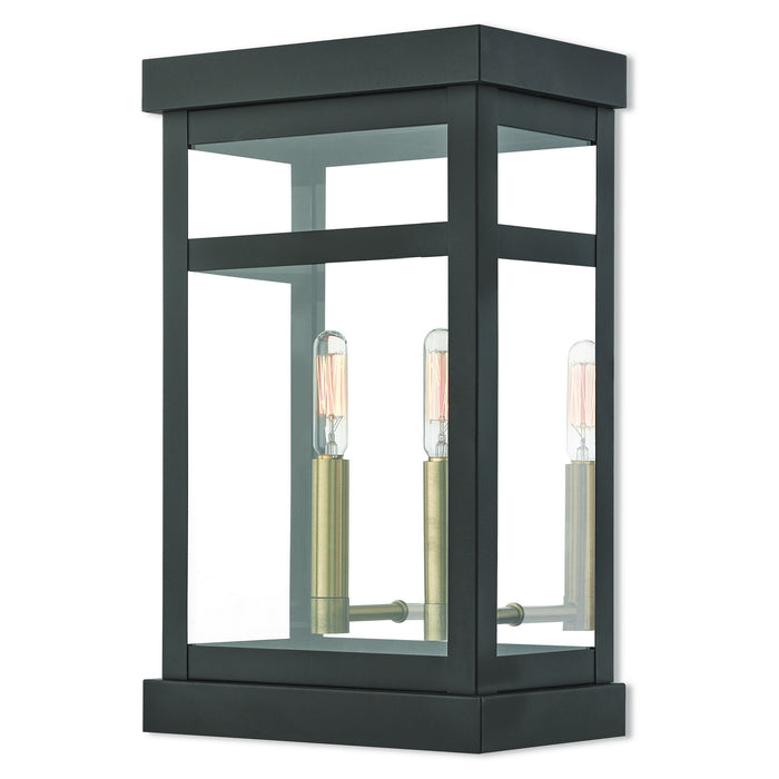 Livex Lighting 20705-07 Two Light Outdoor Wall Lantern, Bronze w/ Antique Brass Cluster and Polished Chrome Stainless Steel