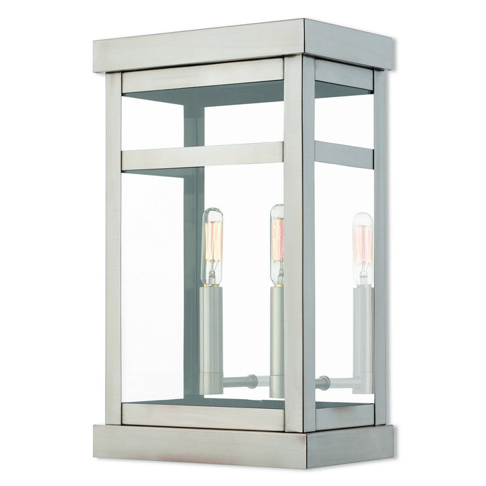 Livex Lighting 20705-91 Two Light Outdoor Wall Lantern, Brushed Nickel w/ Polished Chrome Stainless Steel