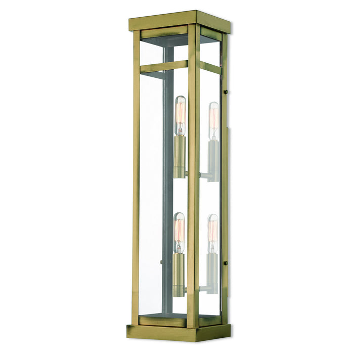Livex Lighting 20706-01 Two Light Outdoor Wall Lantern, Antique Brass w/ Polished Chrome Stainless Steel