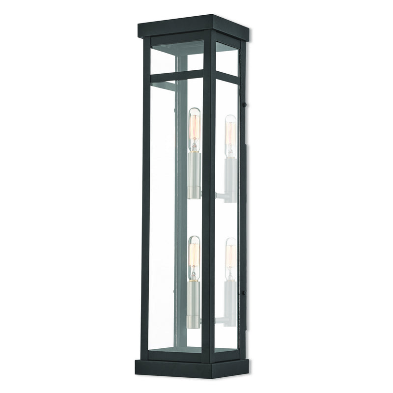 Livex Lighting 20706-04 Two Light Outdoor Wall Lantern, Black w/ Brushed Nickel Cluster and Polished Chrome Stainless Steel