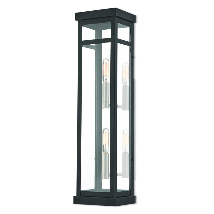 Livex Lighting 20706-04 Two Light Outdoor Wall Lantern, Black w/ Brushed Nickel Cluster and Polished Chrome Stainless Steel