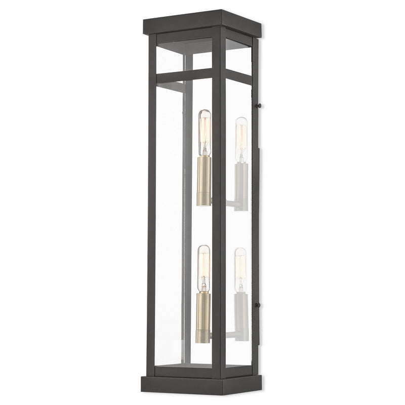 Livex Lighting 20706-07 Two Light Outdoor Wall Lantern, Bronze w/ Antique Brass Cluster and Polished Chrome Stainless Steel