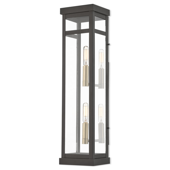 Livex Lighting 20706-07 Two Light Outdoor Wall Lantern, Bronze w/ Antique Brass Cluster and Polished Chrome Stainless Steel
