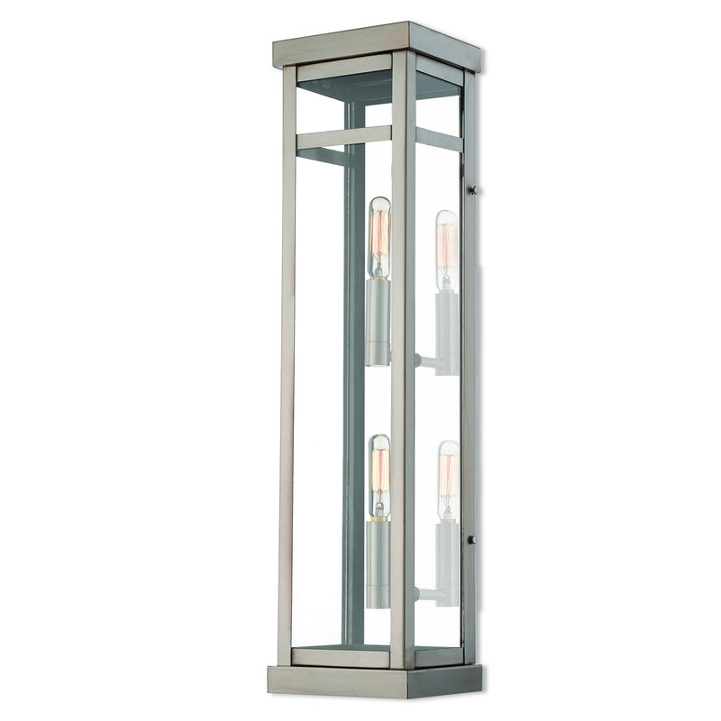 Livex Lighting 20706-91 Two Light Outdoor Wall Lantern, Brushed Nickel w/ Polished Chrome Stainless Steel