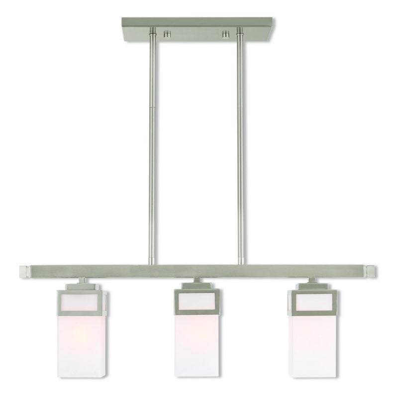 Livex Lighting 40193-91 Three Light Linear Chandelier, Brushed Nickel