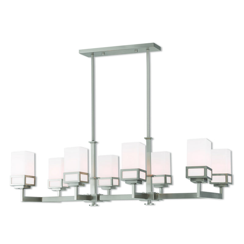 Livex Lighting 40198-91 Eight Light Linear Chandelier, Brushed Nickel