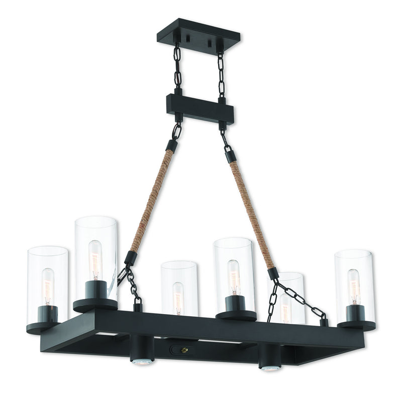 Livex Lighting 41066-07 Eight Light Linear Chandelier, Bronze w/ Rope Rods