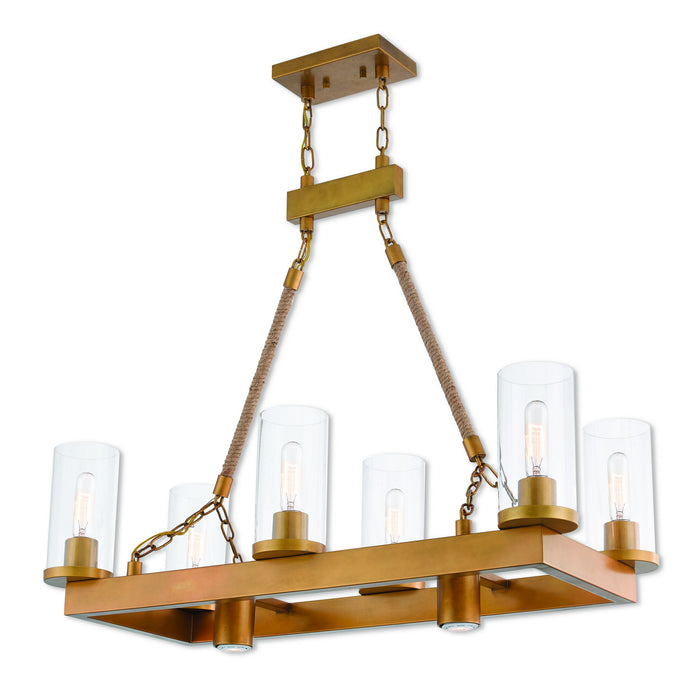 Livex Lighting 41066-26 Eight Light Linear Chandelier, Aged Gold w/ Rope Rods