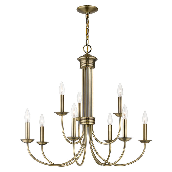 Livex Lighting 42687-01 Nine Light Chandelier, Antique Brass