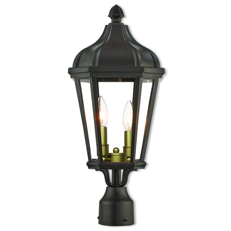 Livex Lighting 76188-07 Two Light Outdoor Post Lantern, Bronze w/ Antique Gold Cluster