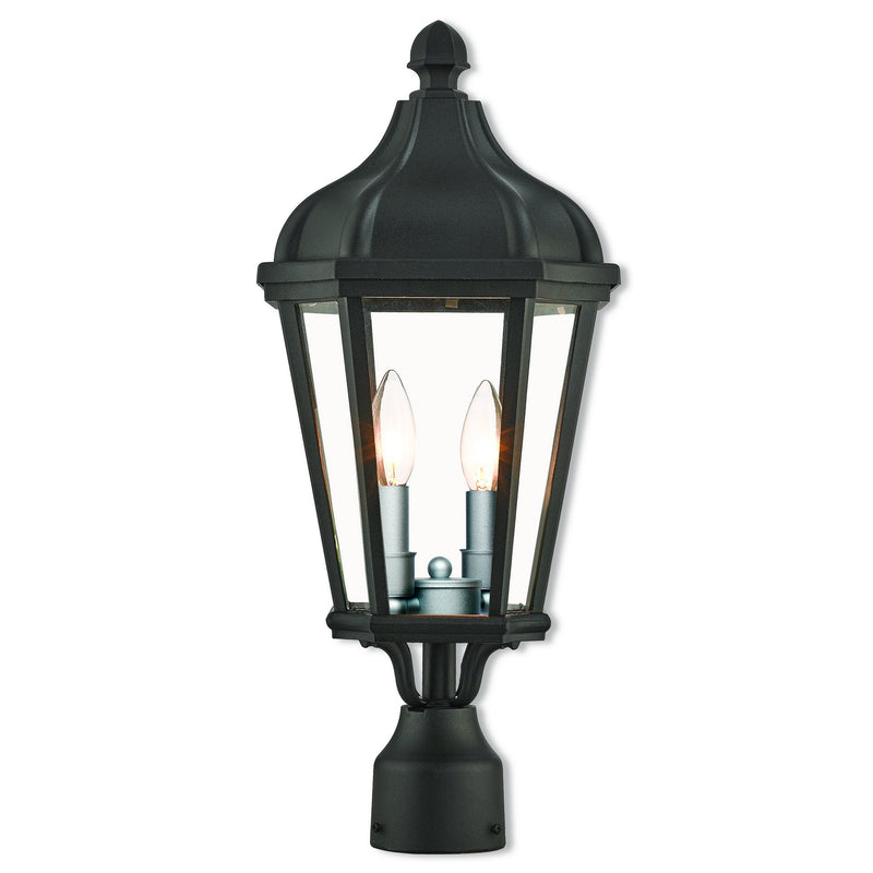 Livex Lighting 76188-14 Two Light Outdoor Post Lantern, Textured Black w/ Antique Silver Cluster