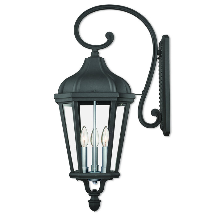 Livex Lighting 76192-14 Three Light Outdoor Wall Lantern, Textured Black w/ Antique Silver Cluster