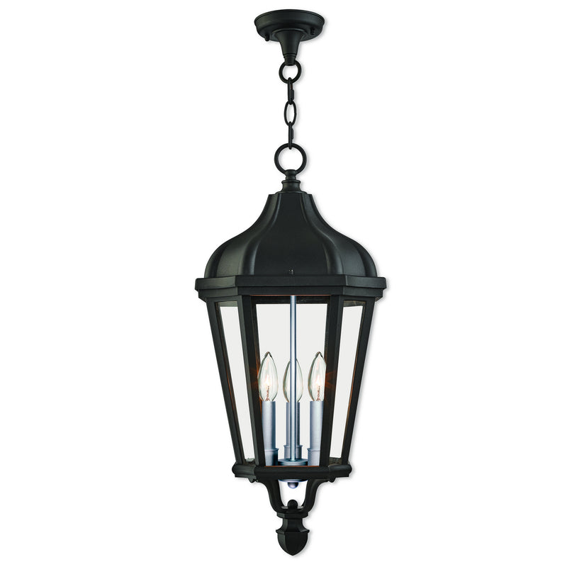 Livex Lighting 76193-14 Three Light Outdoor Pendant, Textured Black w/ Antique Silver Cluster
