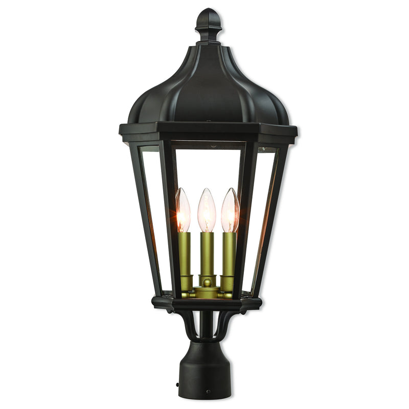 Livex Lighting 76194-07 Three Light Post-Top Lanterm, Bronze w/ Antique Gold Cluster