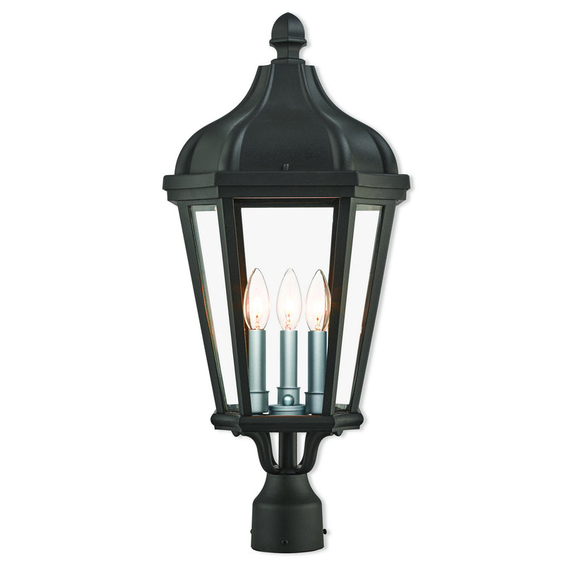 Livex Lighting 76194-14 Three Light Post-Top Lanterm, Textured Black w/ Antique Silver Cluster