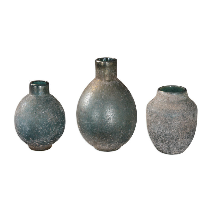 Uttermost 18844 Vases, S/3, Blue-green w/Textured