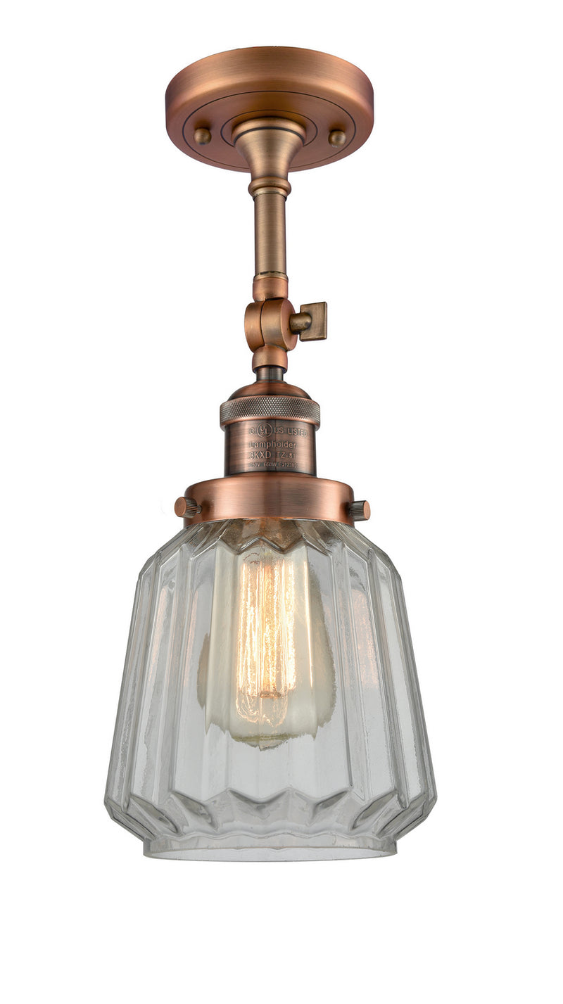 Innovations 201F-AC-G142 One Light Semi-Flush Mount, Antique Copper