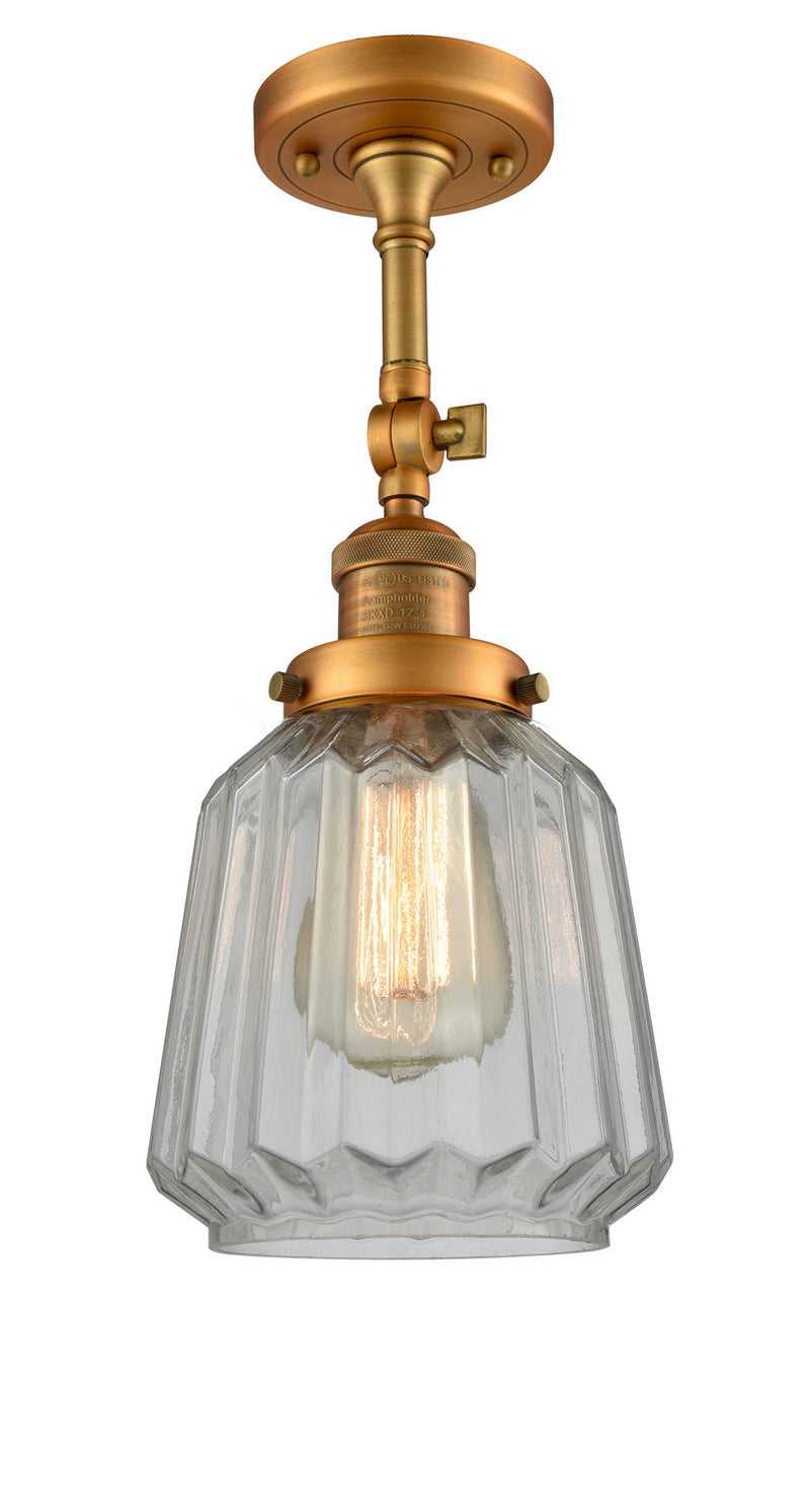 Innovations 201F-BB-G142 One Light Semi-Flush Mount, Brushed Brass