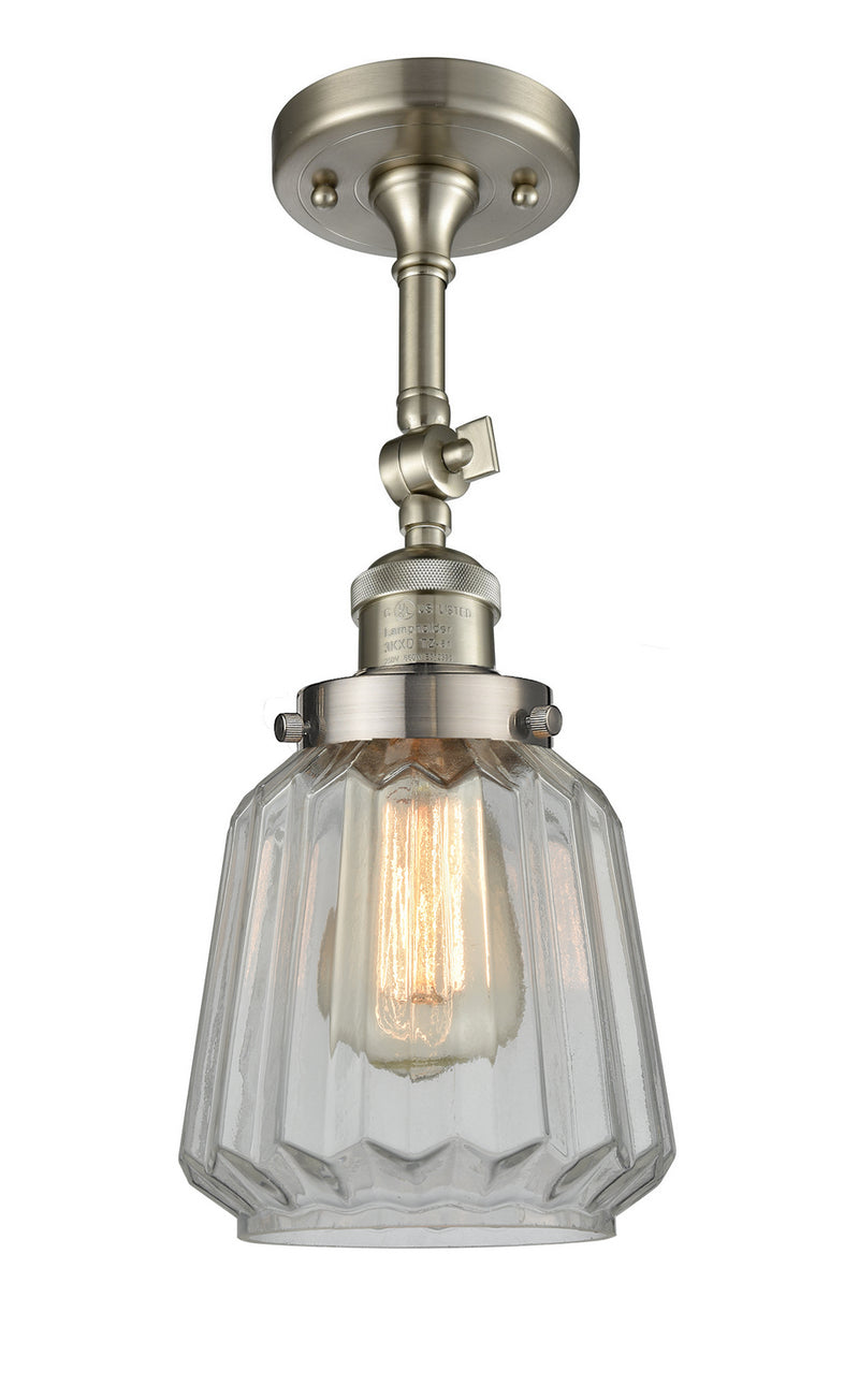 Innovations 201F-SN-G142 One Light Semi-Flush Mount, Brushed Satin Nickel