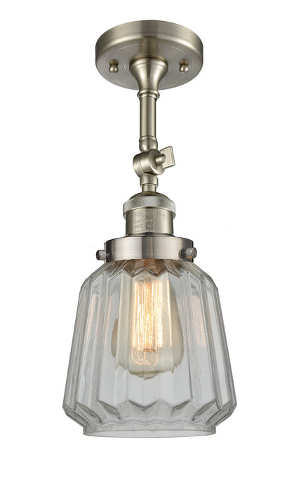 Innovations 201F-SN-G142 One Light Semi-Flush Mount, Brushed Satin Nickel