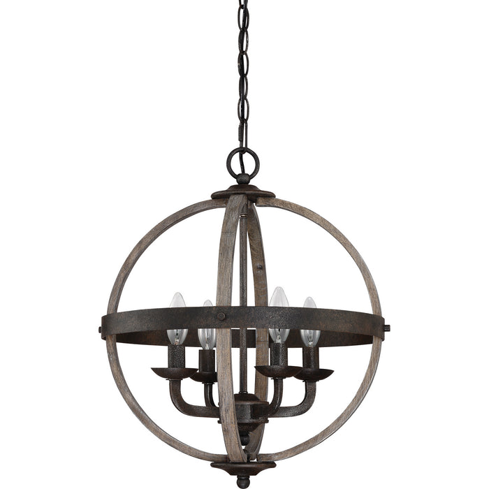Quoizel FSN5204RK Four Light Foyer Pendant, Rustic Black