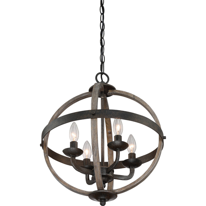 Quoizel FSN5204RK Four Light Foyer Pendant, Rustic Black