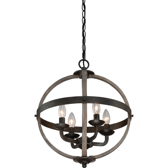 Quoizel FSN5204RK Four Light Foyer Pendant, Rustic Black