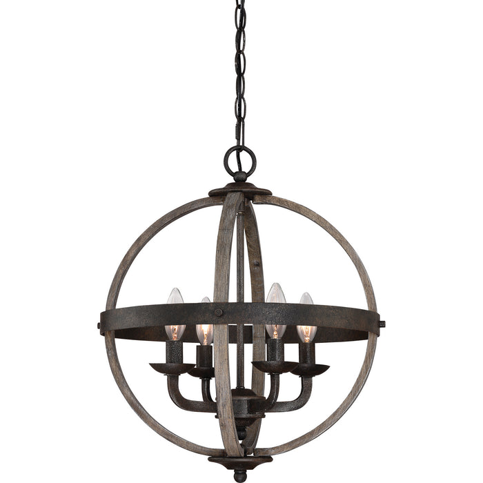 Quoizel FSN5204RK Four Light Foyer Pendant, Rustic Black