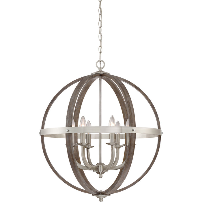 Quoizel FSN5206BN Six Light Foyer Pendant, Brushed Nickel
