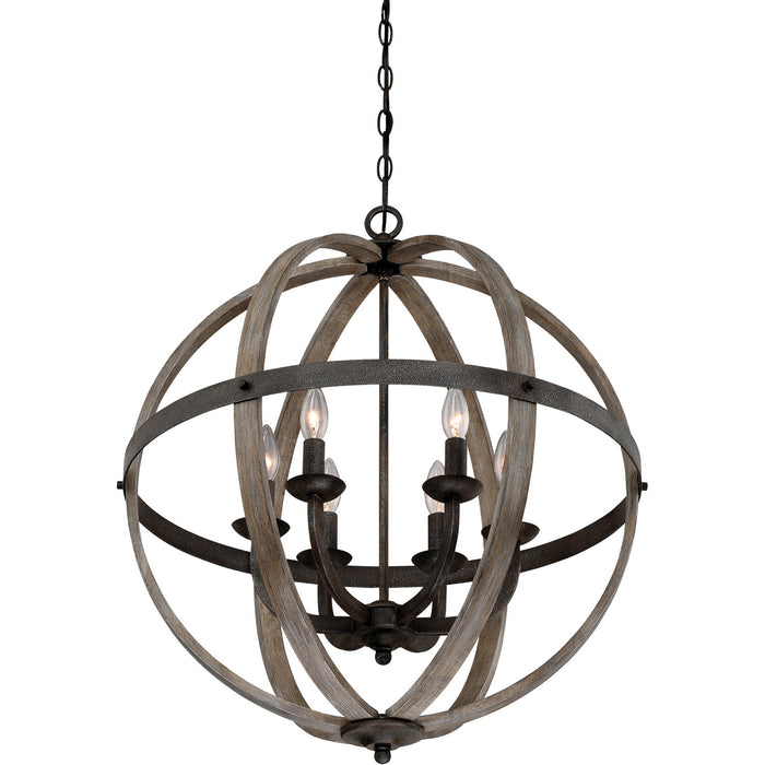 Quoizel FSN5206RK Six Light Foyer Pendant, Rustic Black