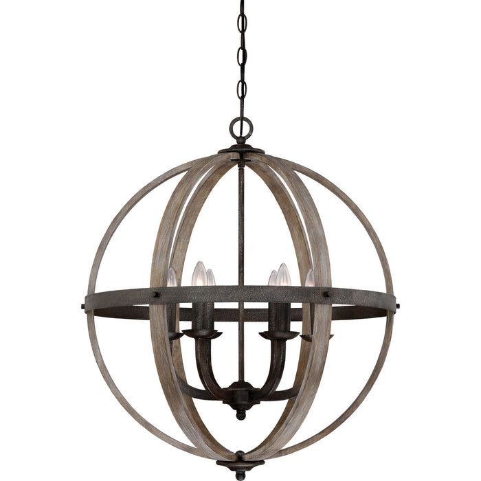 Quoizel FSN5206RK Six Light Foyer Pendant, Rustic Black