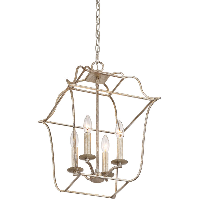 Quoizel GLY5204CS Four Light Foyer Pendant, Century Silver Leaf