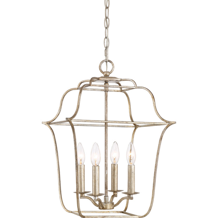 Quoizel GLY5204CS Four Light Foyer Pendant, Century Silver Leaf