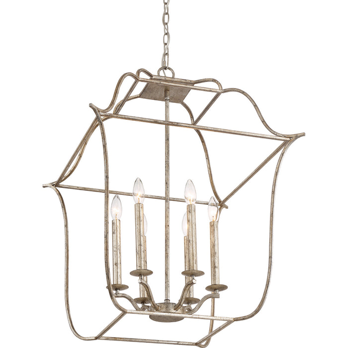 Quoizel GLY5206CS Six Light Foyer Pendant, Century Silver Leaf