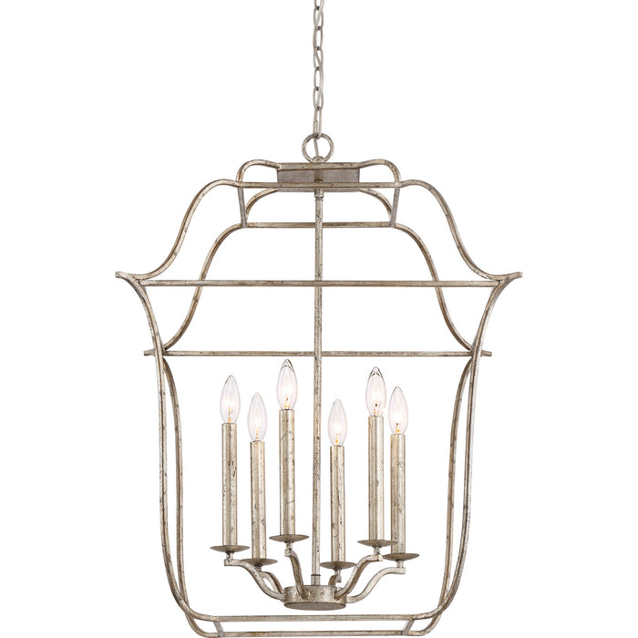 Quoizel GLY5206CS Six Light Foyer Pendant, Century Silver Leaf