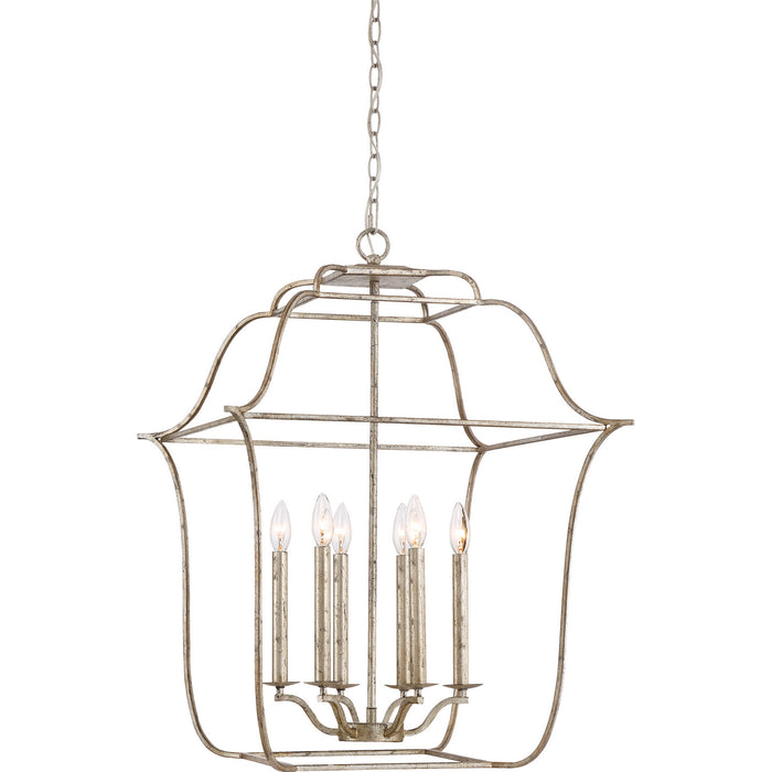 Quoizel GLY5206CS Six Light Foyer Pendant, Century Silver Leaf