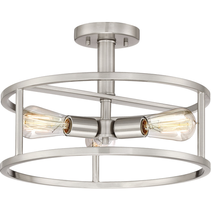 Quoizel NHR1715BN Three Light Semi-Flush Mount, Brushed Nickel